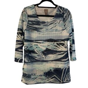 Chico’s Easywear Lined Abstract Mesh 3/4 Sleeve Top Size M/8 (Chico’s Size 1)